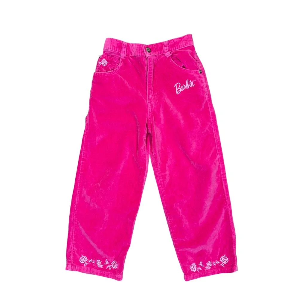 Vintage 1997‎ Barbie Hot Pink Velvet Corduroy Pants Kids Size 5